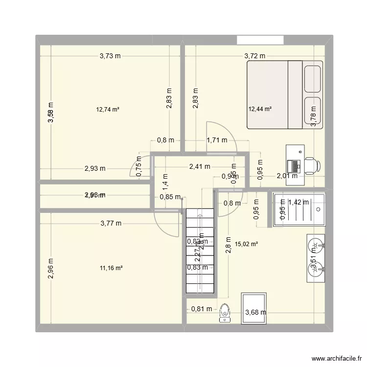 plan maison v2. Plan de 5 Pièces et 53 m²