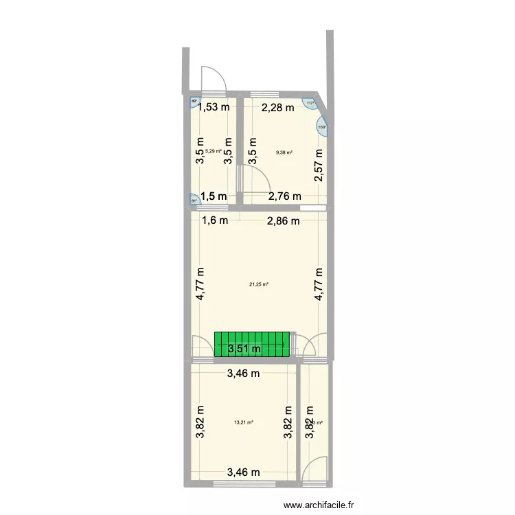 REZ de chausse Guinguette. Plan de 5 Pièces et 53 m²
