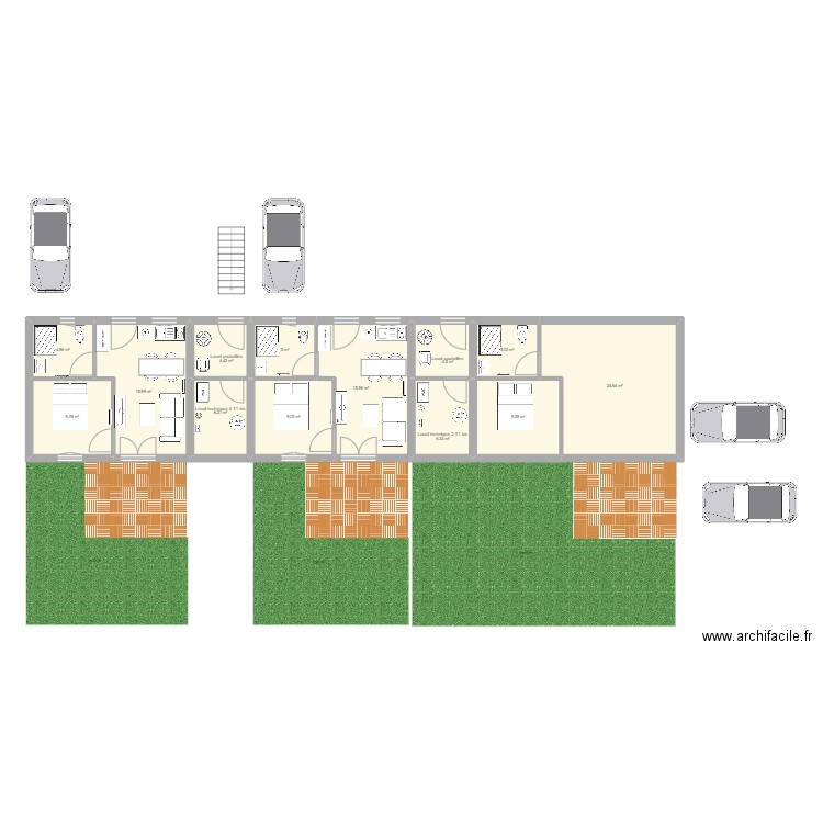 Immeuble 6 apparts. Plan de 19 pièces et 193 m2