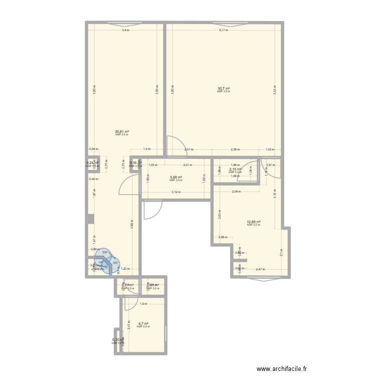 Appart Bruno. Plan de 12 pièces et 90 m2