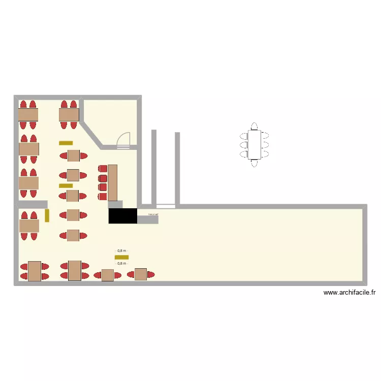 avec parois bois. Plan de 1 pièce et 144 m²