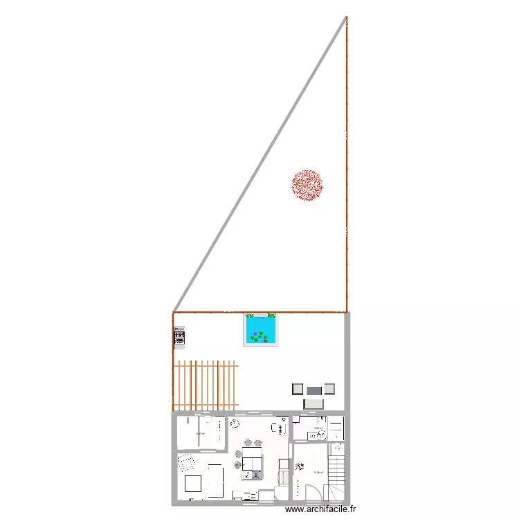 Maison plein pied. Plan de 4  et 53 m²
