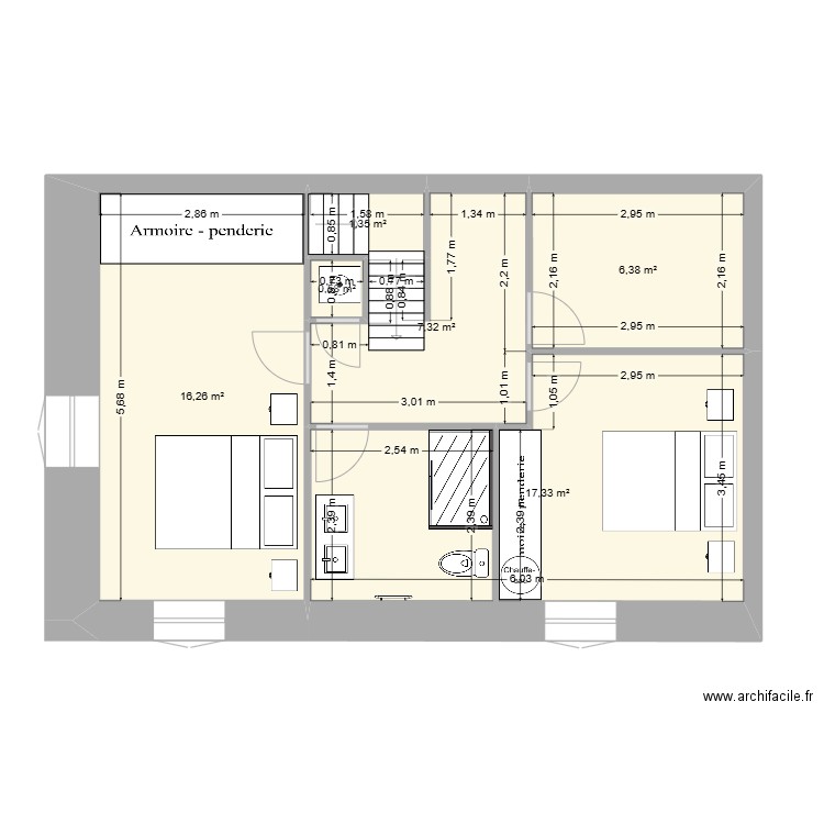 3ème étage Pierre. Plan de 6 pièces et 49 m2