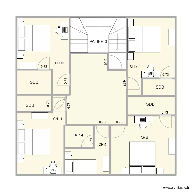 ETAGE3. Plan de 10  et 88 m²