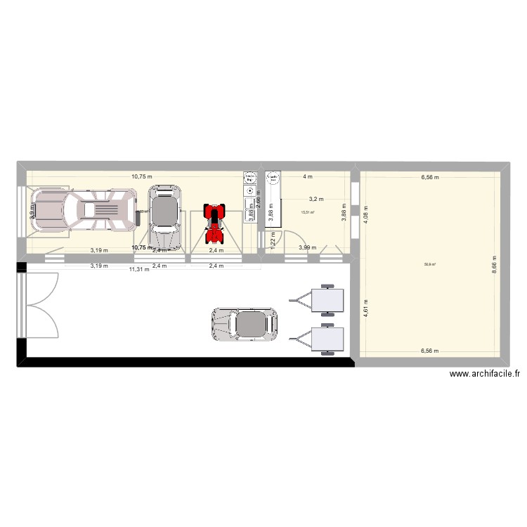 extention fini. Plan de 3 pièces et 114 m2