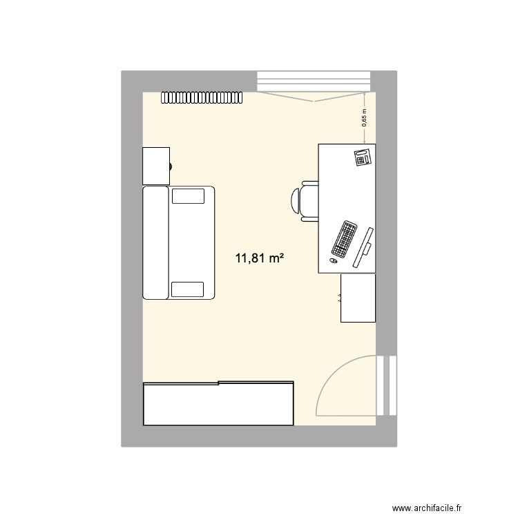 bureau la Tour 2. Plan de 1 pièce et 12 m2