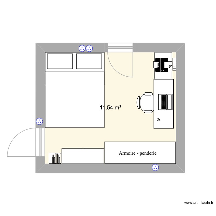 CHAMBRE V1. Plan de 1 pièce et 12 m2