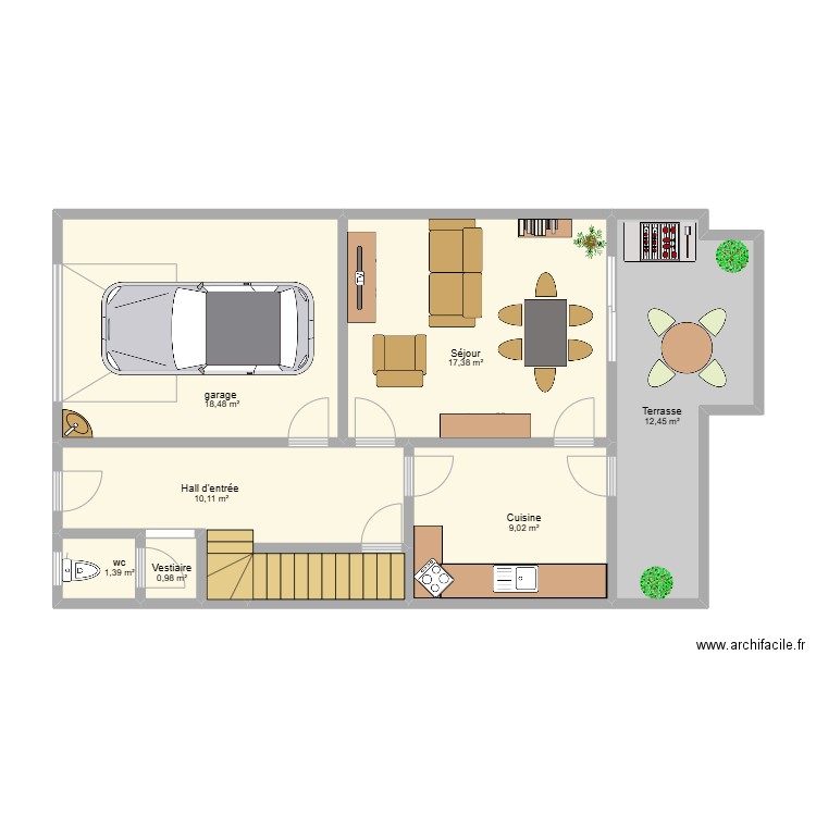Plan Cote d'or rdc. Plan de 8 pièces et 72 m2