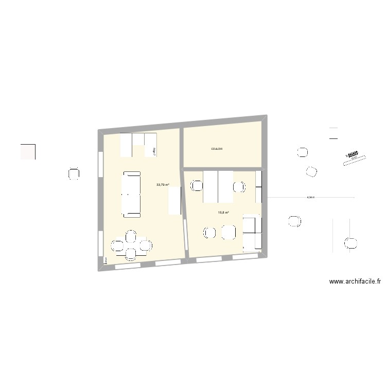 Ville neuve 2025. Plan de 2 pièces et 50 m2