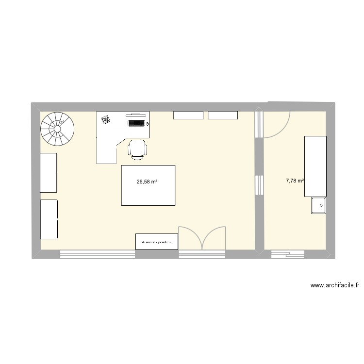 Aménagement un point de vente. Plan de 2 pièces et 34 m2