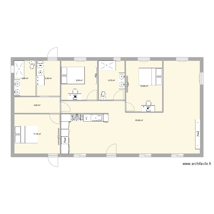 boudoumia, Lescout. Plan de 8 pièces et 109 m2