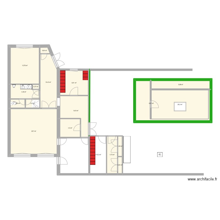 Vallière - Etat des lieux. Plan de 18 pièces et 128 m2