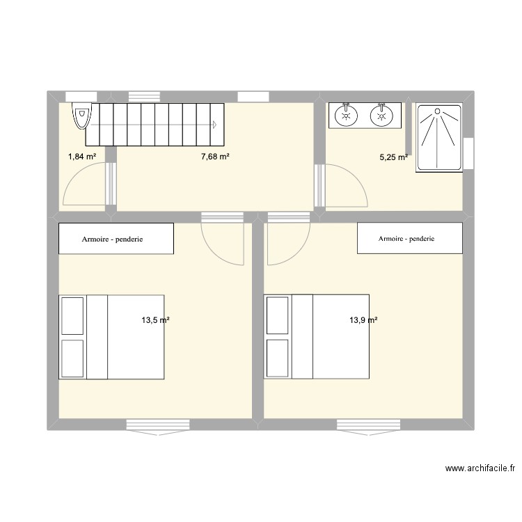 R+1 ferme avicole. Plan de 5 pièces et 42 m2