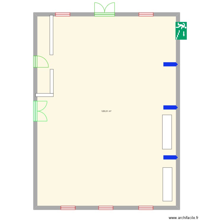 salle. Plan de 1 pièce et 129 m2