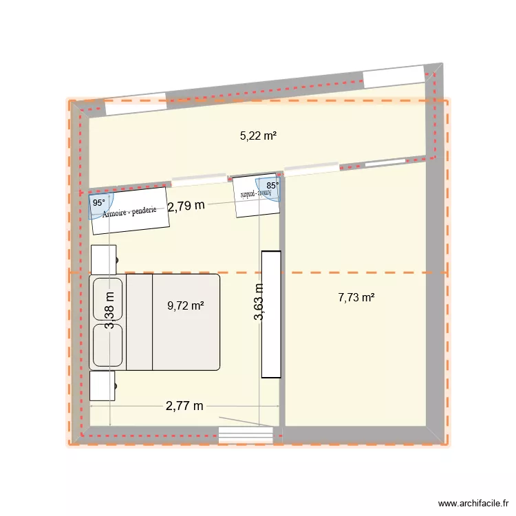 chambres. Plan de 3 Pièces et 23 m² chambres. Plan de 3 Pièces et 23 m²
