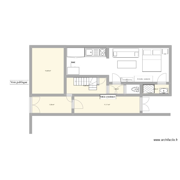 LUVUEZO. Plan de 6 pièces et 45 m2