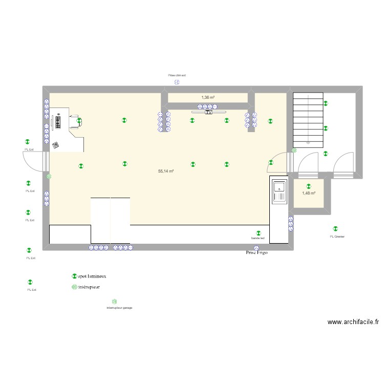 bureau chastre. Plan de 1 pièce et 56 m2