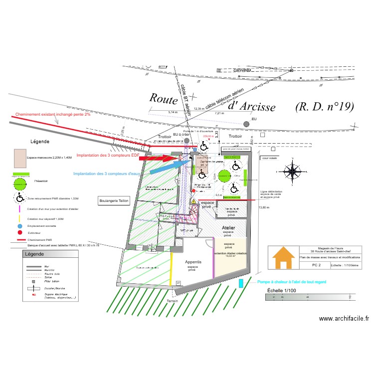 PC 2 Plan de masse avec travaux et modifications 1. Plan de 2 pièces et 40 m2