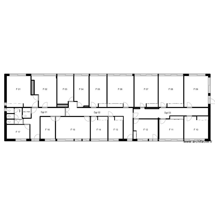 Albi Pélissier bât F - Numérotation. Plan de 31 pièces et 392 m2