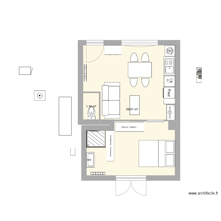 plan 3 marjo. Plan de 2 pièces et 31 m2