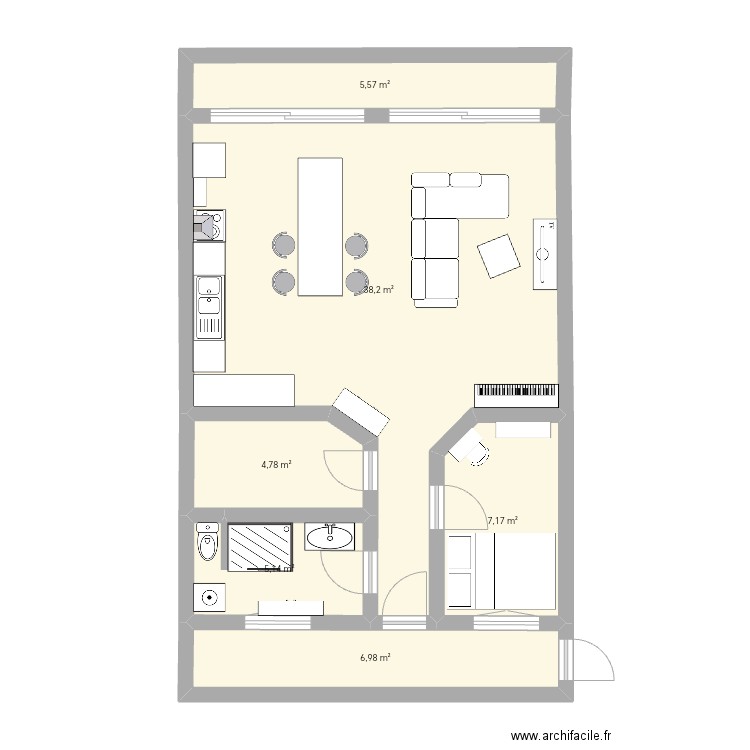 Maison Tichat v1 ❤️. Plan de 6 pièces et 68 m2