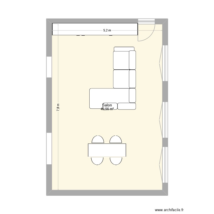 salon. Plan de 1 pièce et 41 m2