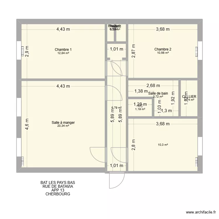 BAT LES PAYS BAS APP 13. Plan de 10  et 68 m²