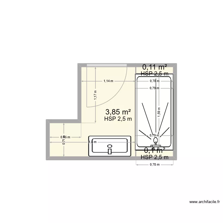 GUILLOUD - SDB. Plan de 3  et 4 m²