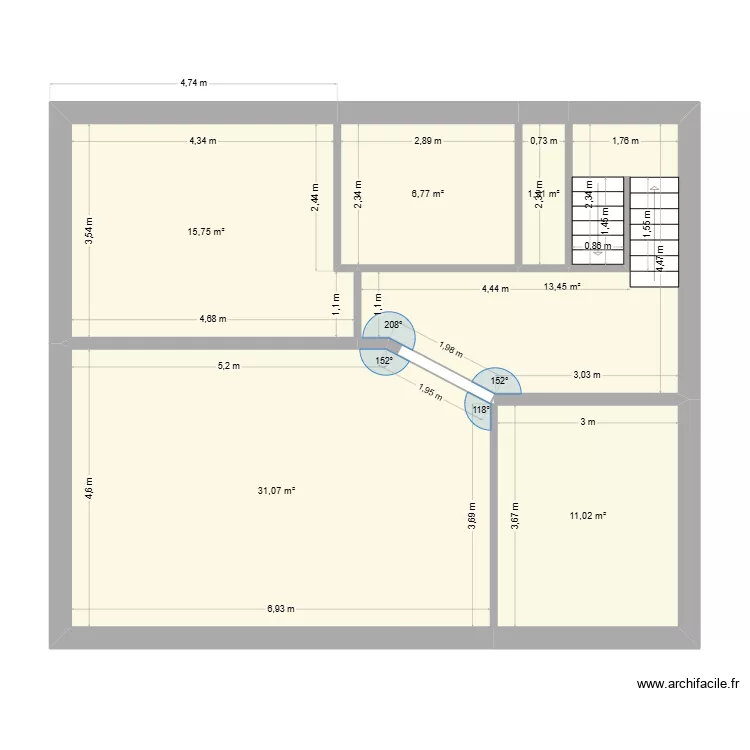 Projet Merle Existant v1. Plan de 6 Pièces et 80 m² Projet Merle Existant v1. Plan de 6 Pièces et 80 m²