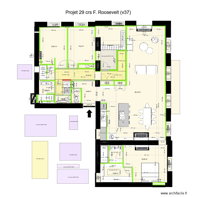 29 crs FR v37 ss meubles. Plan de 33 pièces et 152 m2