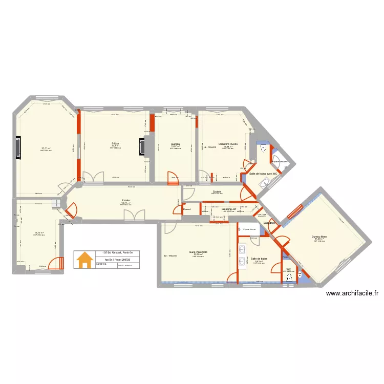 135 Raspail 5e Projet 280826. Plan de 31 Pièces et 196 m²