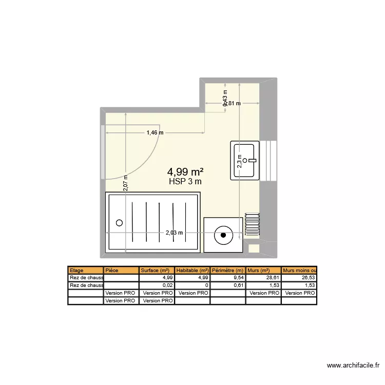 SDB  LEOTY. Plan de 2 pièces et 5 m²