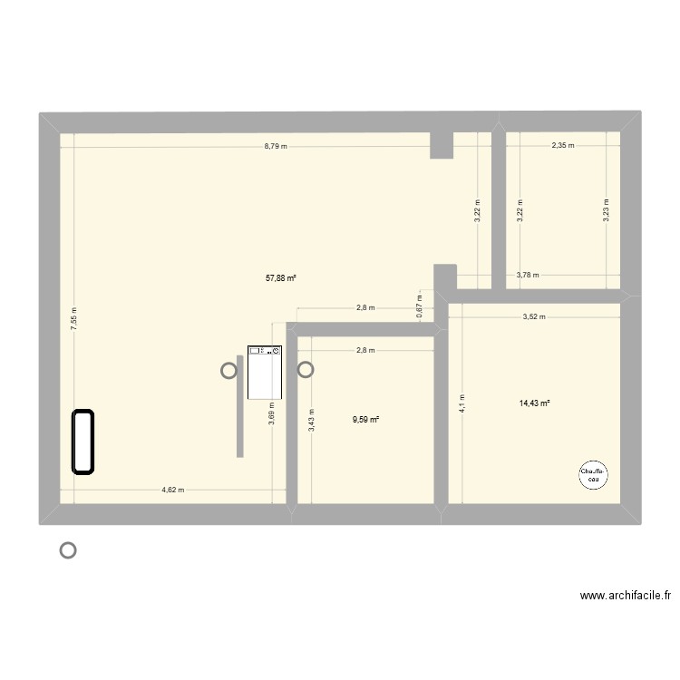 fil rouge Combles aménagés. Plan de 3 pièces et 82 m2