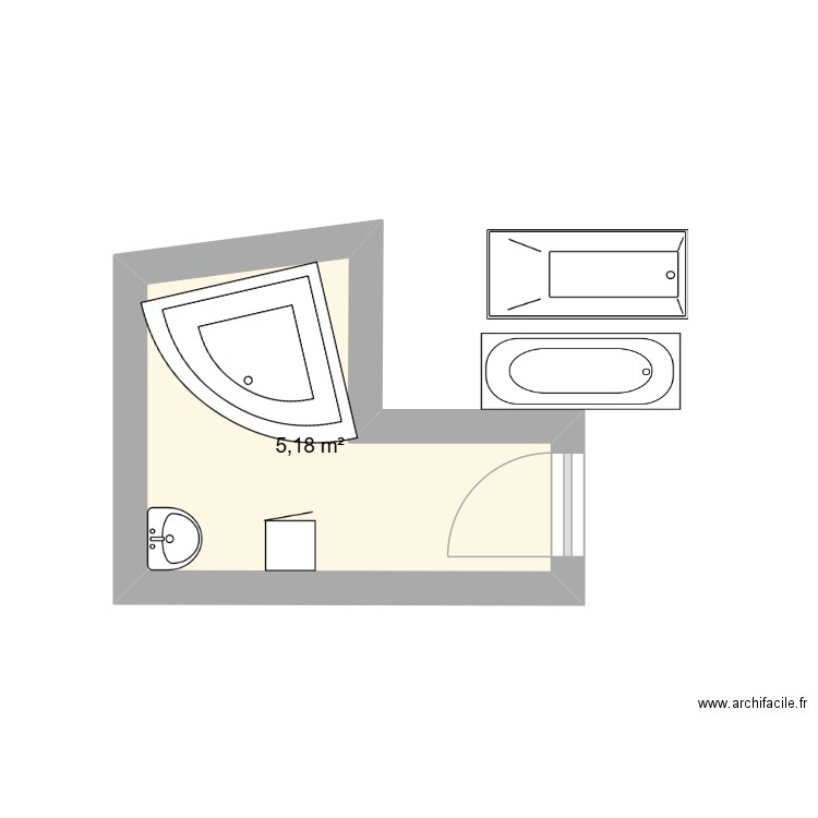SDB bas. Plan de 1 pièce et 5 m2