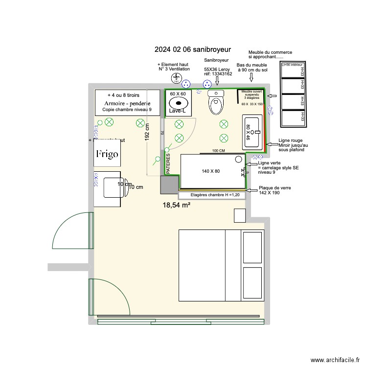 2024 02 6  Sanibroyeur. Plan de 1 pièce et 19 m2