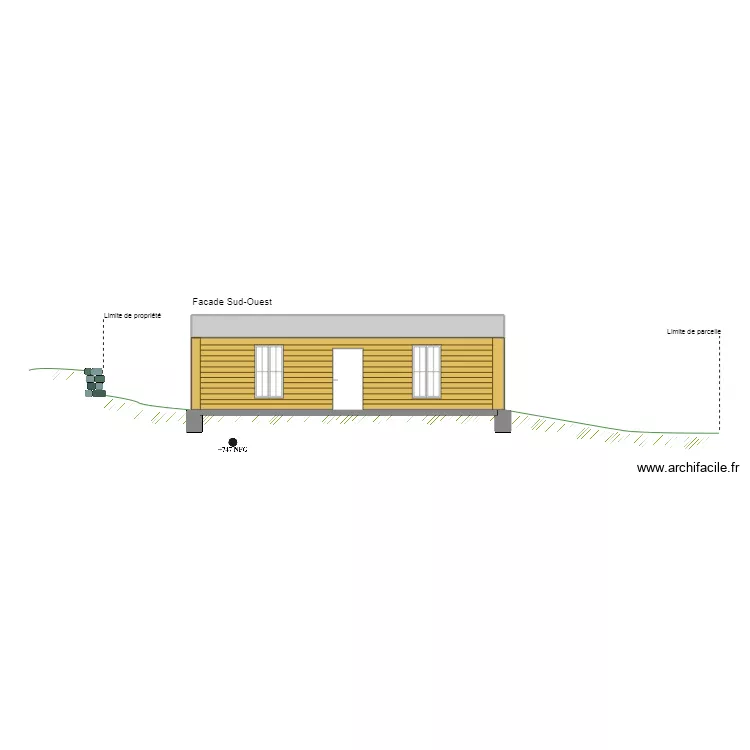 Façade sud-ouest barbouillé. Plan de Façade sud-ouest barbouillé. Plan de