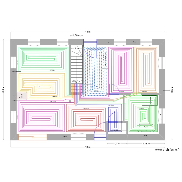 BREI-1 Chauffage au sol 1. Plan de 4 pièces et 88 m2