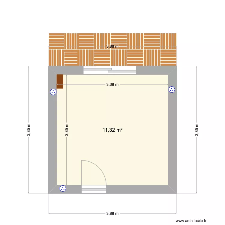 Chambre balcon. Plan de 1  et 11 m²