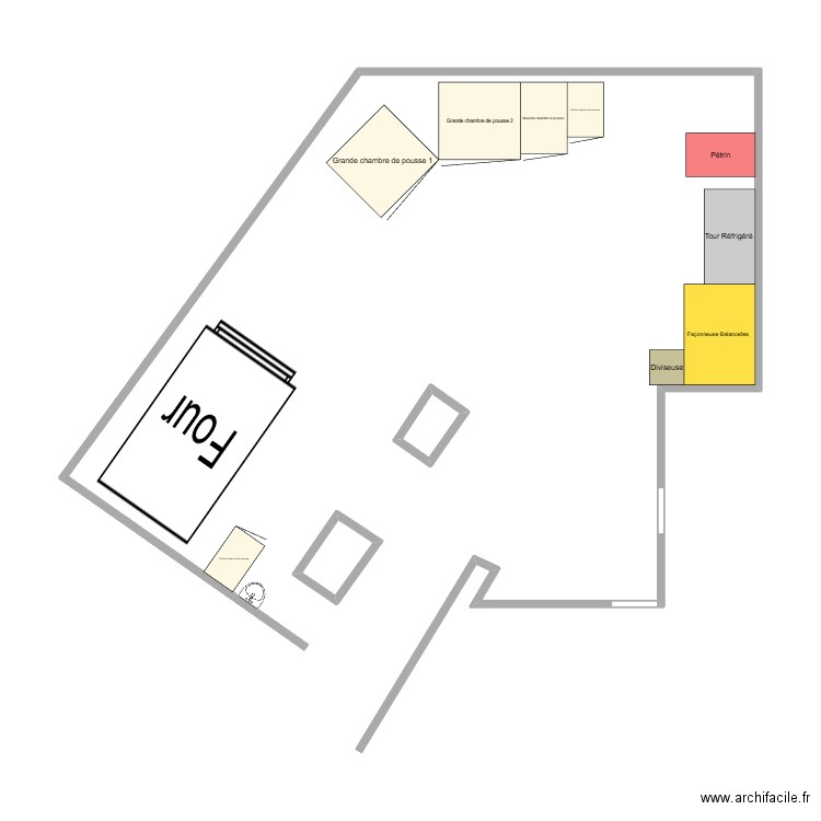 Plan boulangerie. Plan de 2 pièces et 1 m2