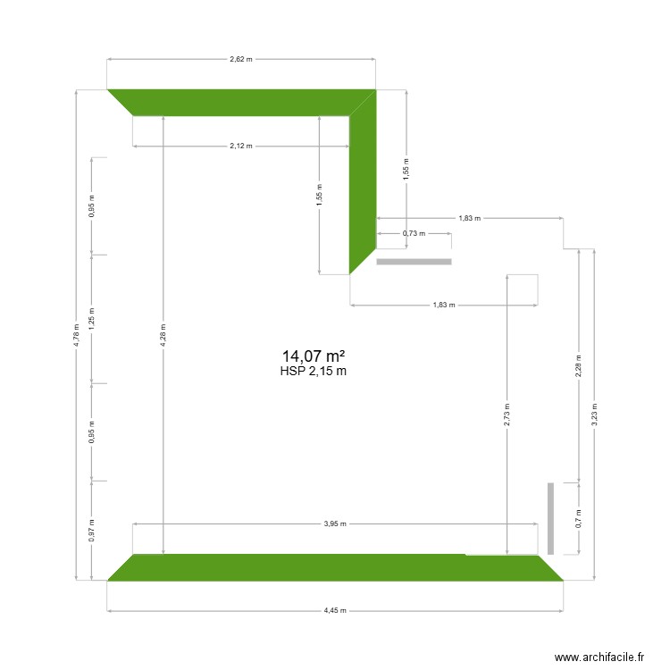 chambre June. Plan de 1 pièce et 14 m2