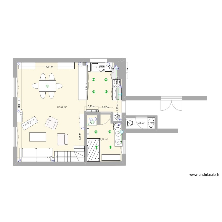 23 juillet. Plan de 3 pièces et 46 m2
