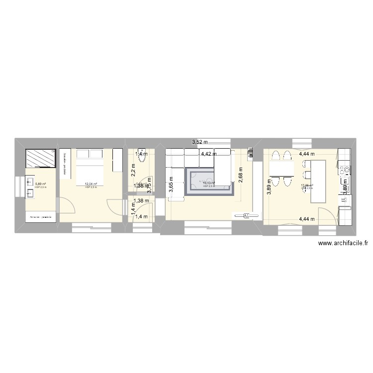 Manu Nimes V2. Plan de 5 pièces et 56 m2