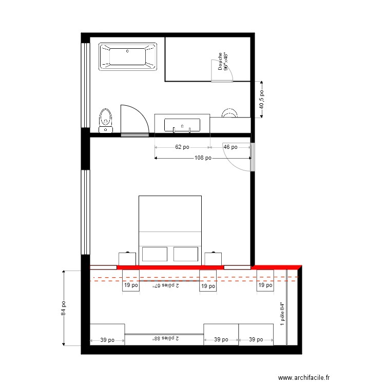Katherine étage. Plan de 3 pièces et 42 m2