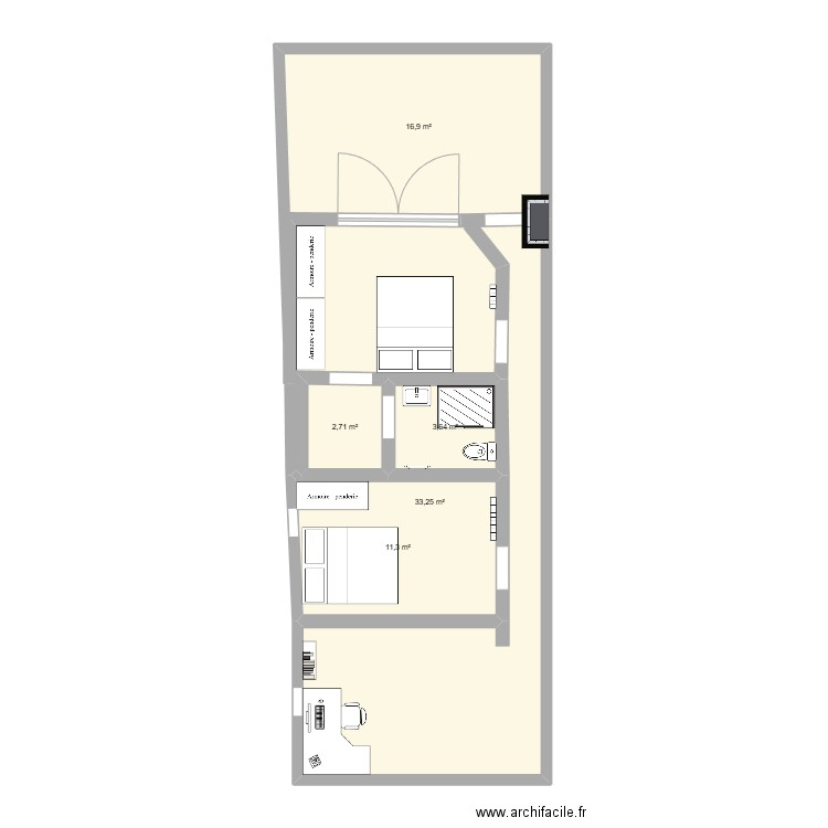 Maison - 1er étage. Plan de 5 pièces et 68 m2