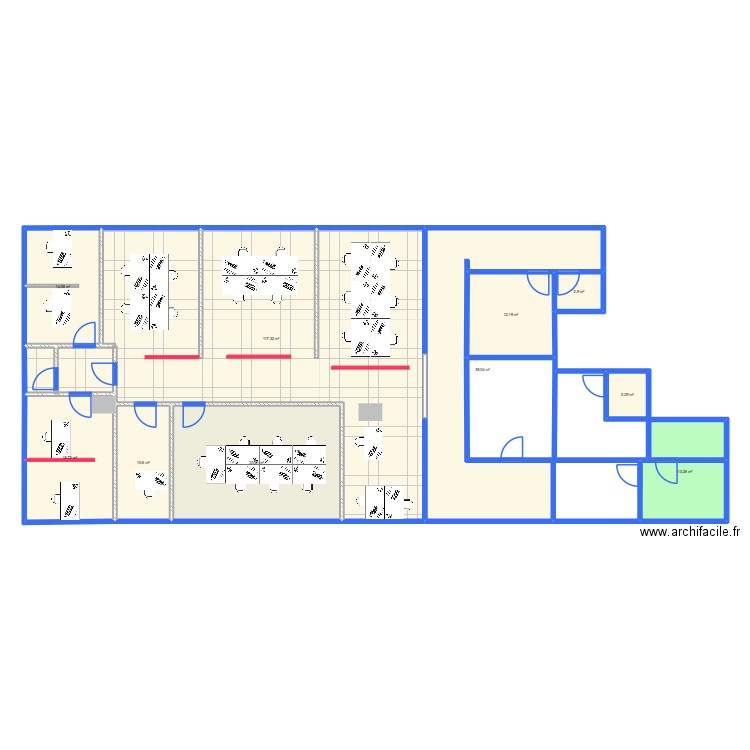 Service commercial. Plan de 10 pièces et 264 m2