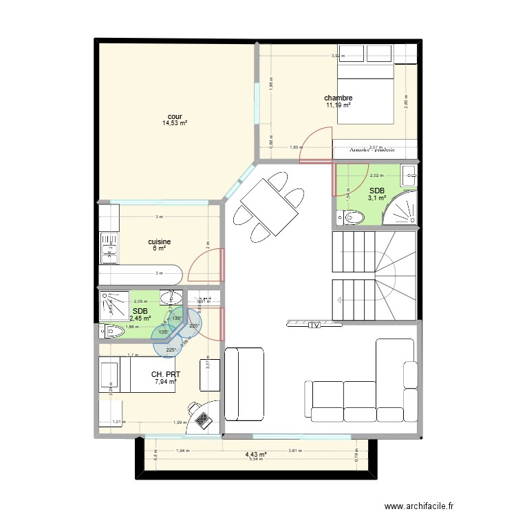 plan 1. Plan de 7 pièces et 50 m2