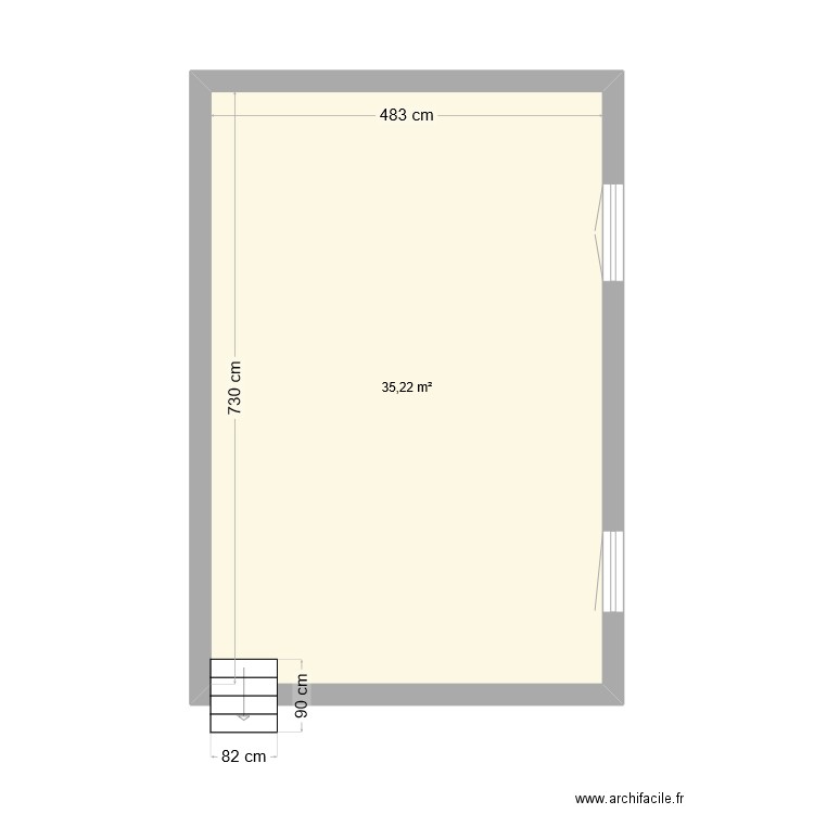 2 pièces 1. Plan de 1 pièce et 35 m2