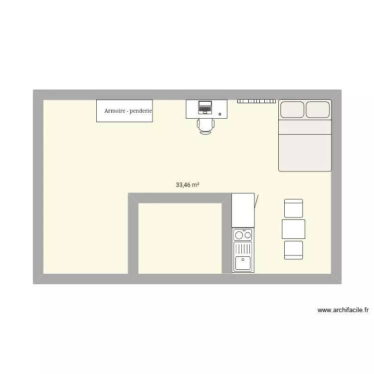 Home. Plan de 1 Pièce et 33 m²