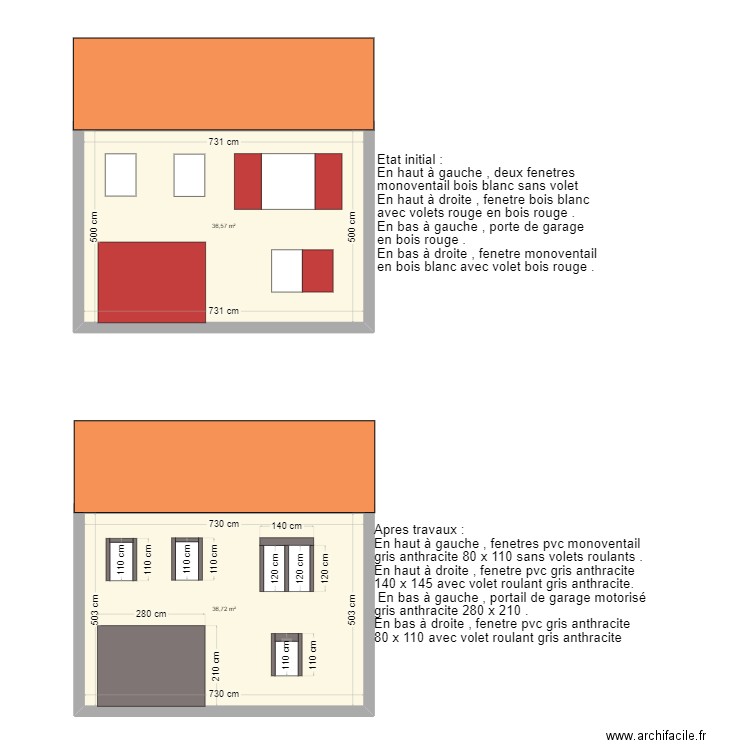 Plan façade coté est sud . Plan de 0 pièce et 0 m2