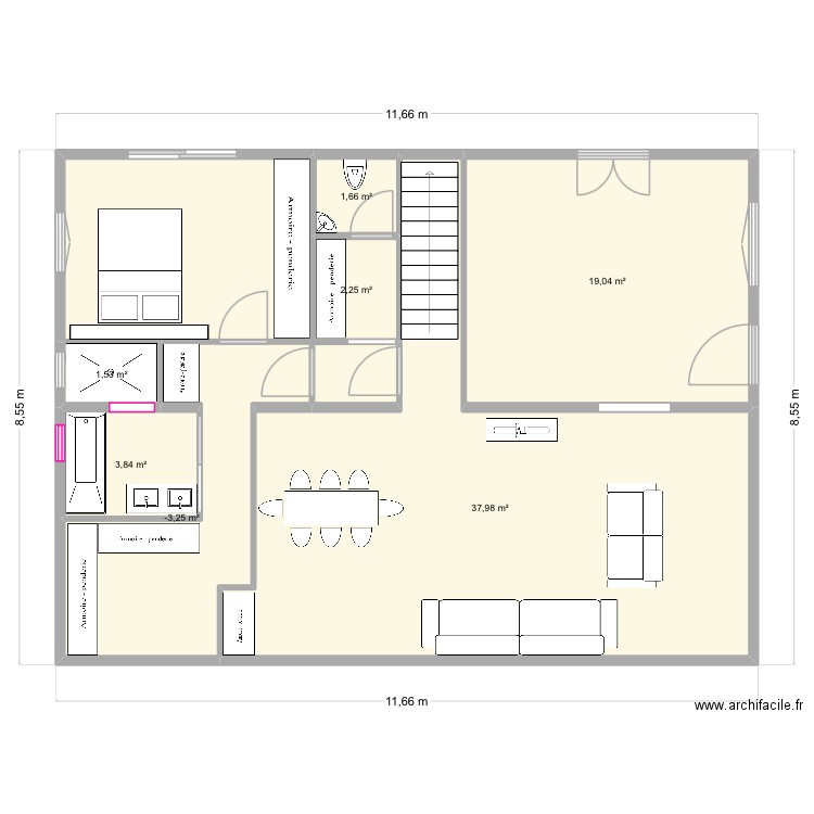 UR ONEA ETAGE apres travaux V10. Plan de 7 pièces et 77 m2